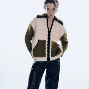 Zara Green Wool Cardigan Sweater